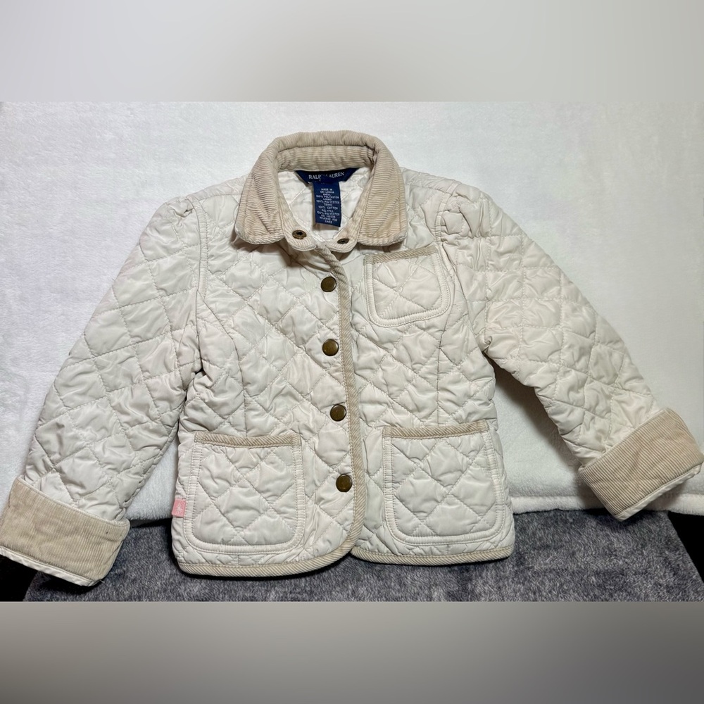 Girl’s Ralph Lauren Polo Tan Khaki Quilted And Corduroy Barn Jacket Size 4t